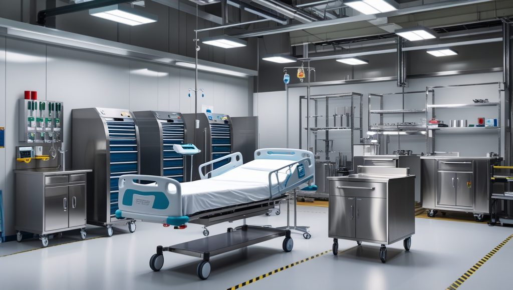 steel hospital furniture and equipment.